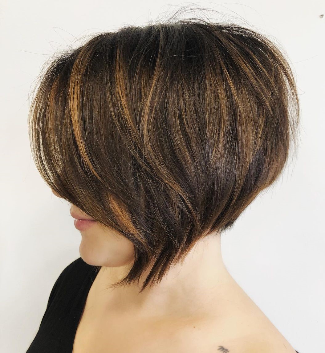 Short Thick Layered Brunette Bob