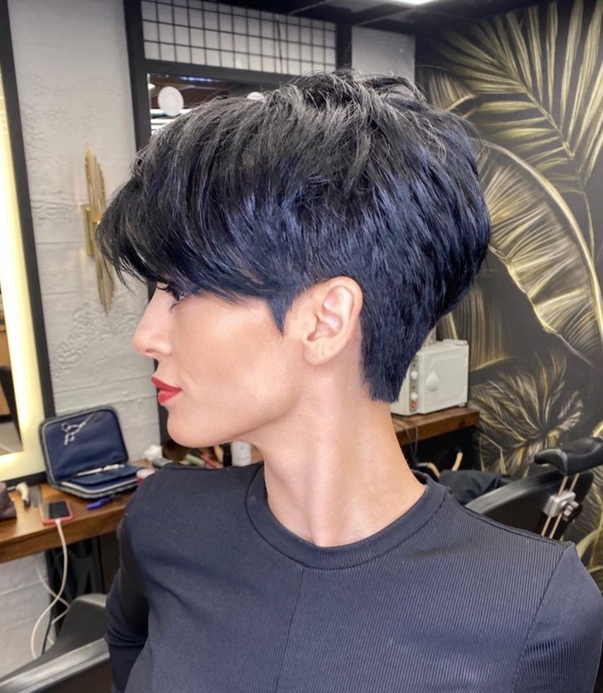 Blue Black Tapered Layered Pixie