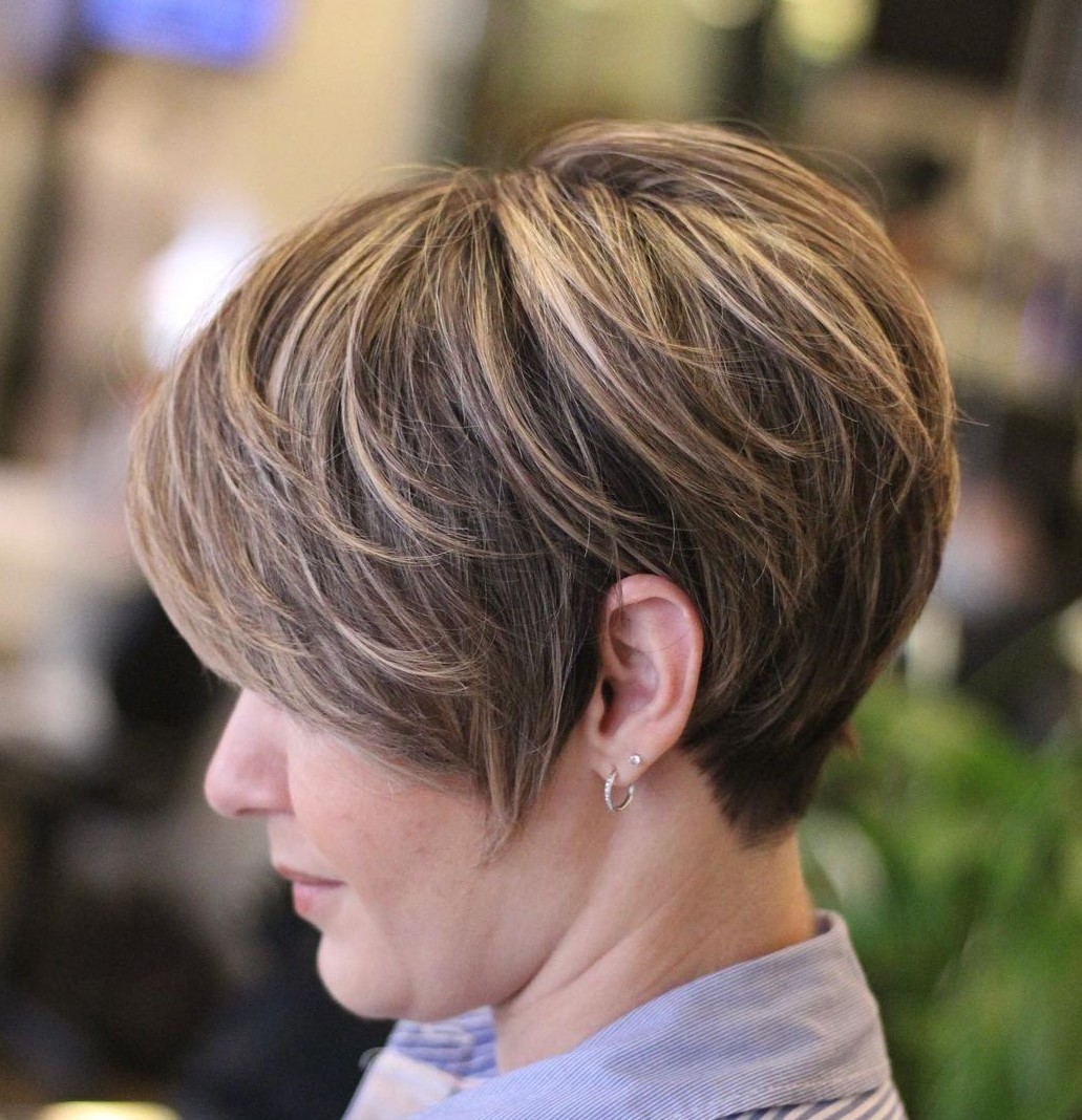 Bronde Balayage Pixie with Layered Crown
